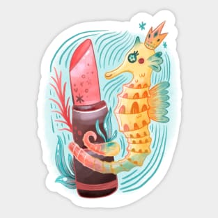 Seahorse King with Pink Lipstick Watercolor Sticker